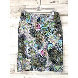 Talbots Womens 6 Multi Paisley Floral Straight Pencil Lined Cotton Skirt NEW